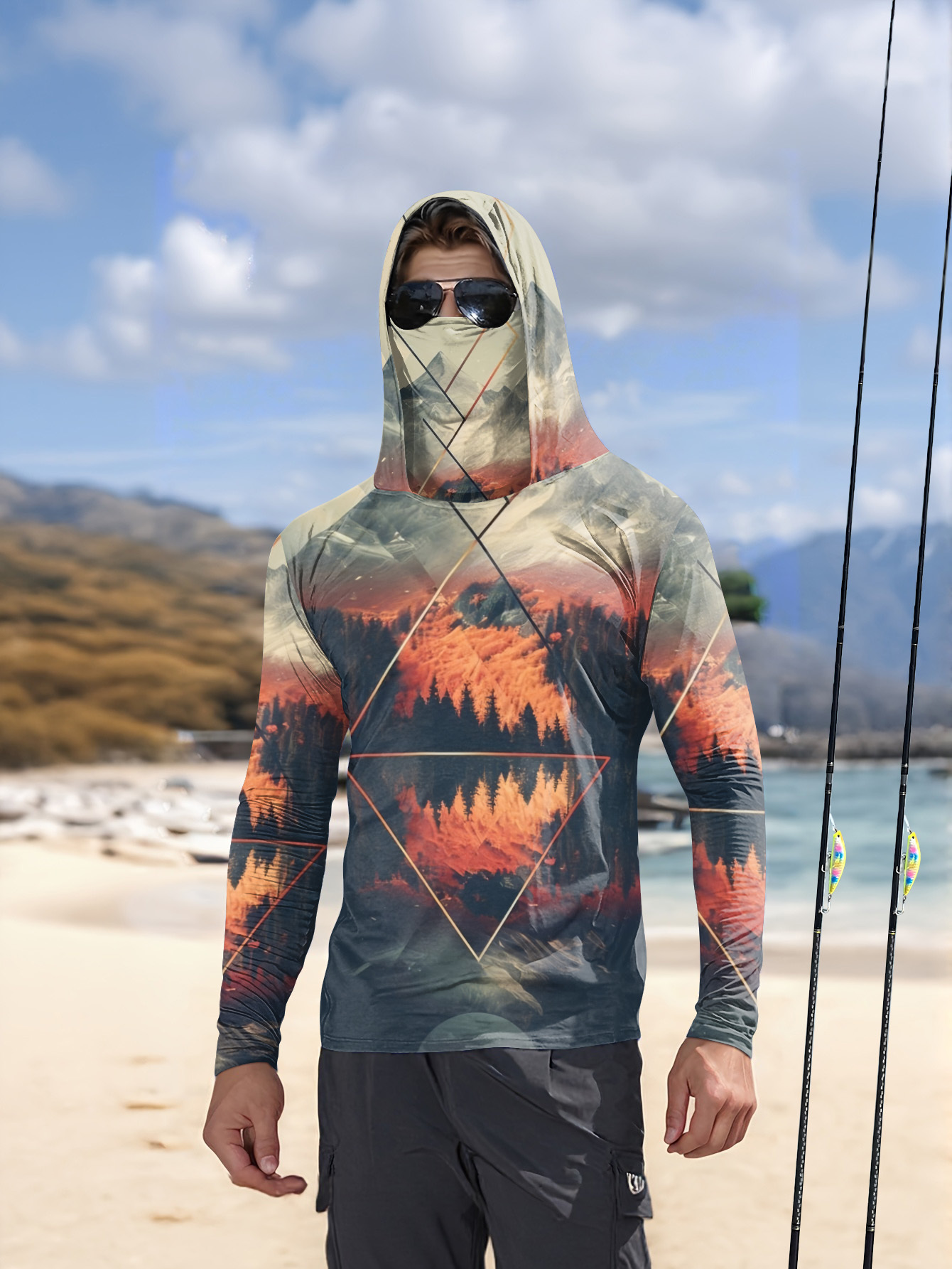 Summer Clothes - Outdoor heren vissershirt met capuchon, ingebouwd