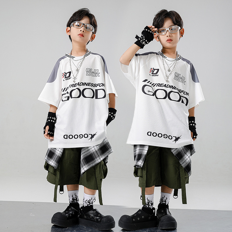 Summer Green Clothing - Kinder Kpop Hip Hop Kleding Wit