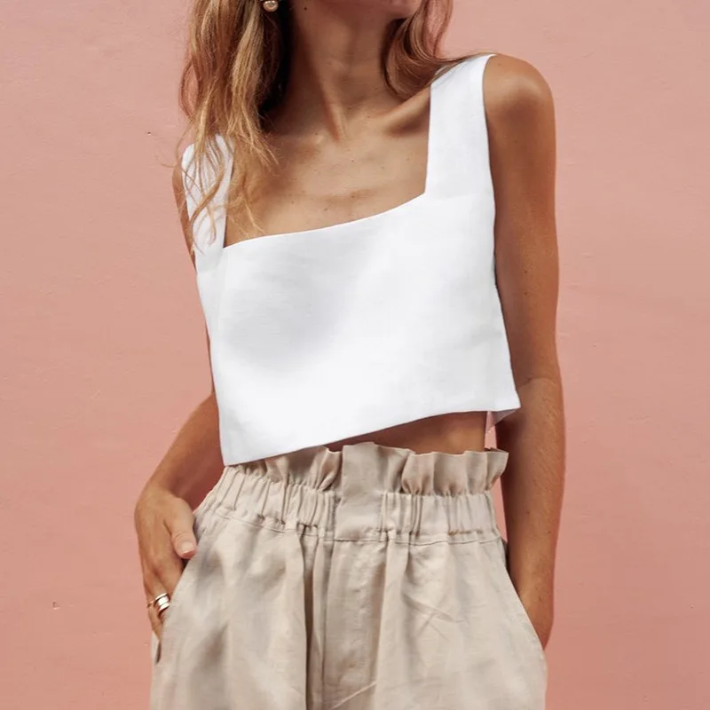 100% Linnen Wit Crop Top 2026  - Summer Green Clothing recensie en prijs
